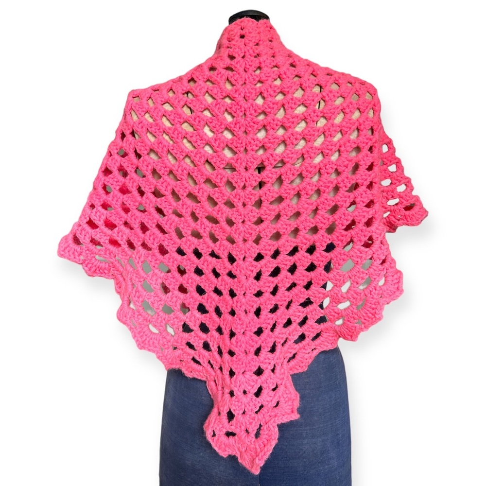 Vintage Pink Crochet Shawl Cape